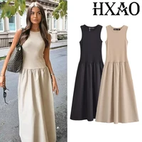 HXAO-Vestidos largos elegantes de color caqui para mujer, Vestidos negros sin mangas de primavera 2021, vestido informal de moda para fiesta Y2k, Vestidos para mujer