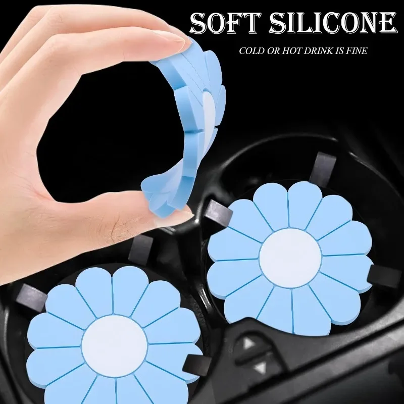 2Pcs Daisy Shape Car Cup Holder Coaster Inserts, 2.75 Inch Non-Slip Silicone Universal Cup Holder Pads