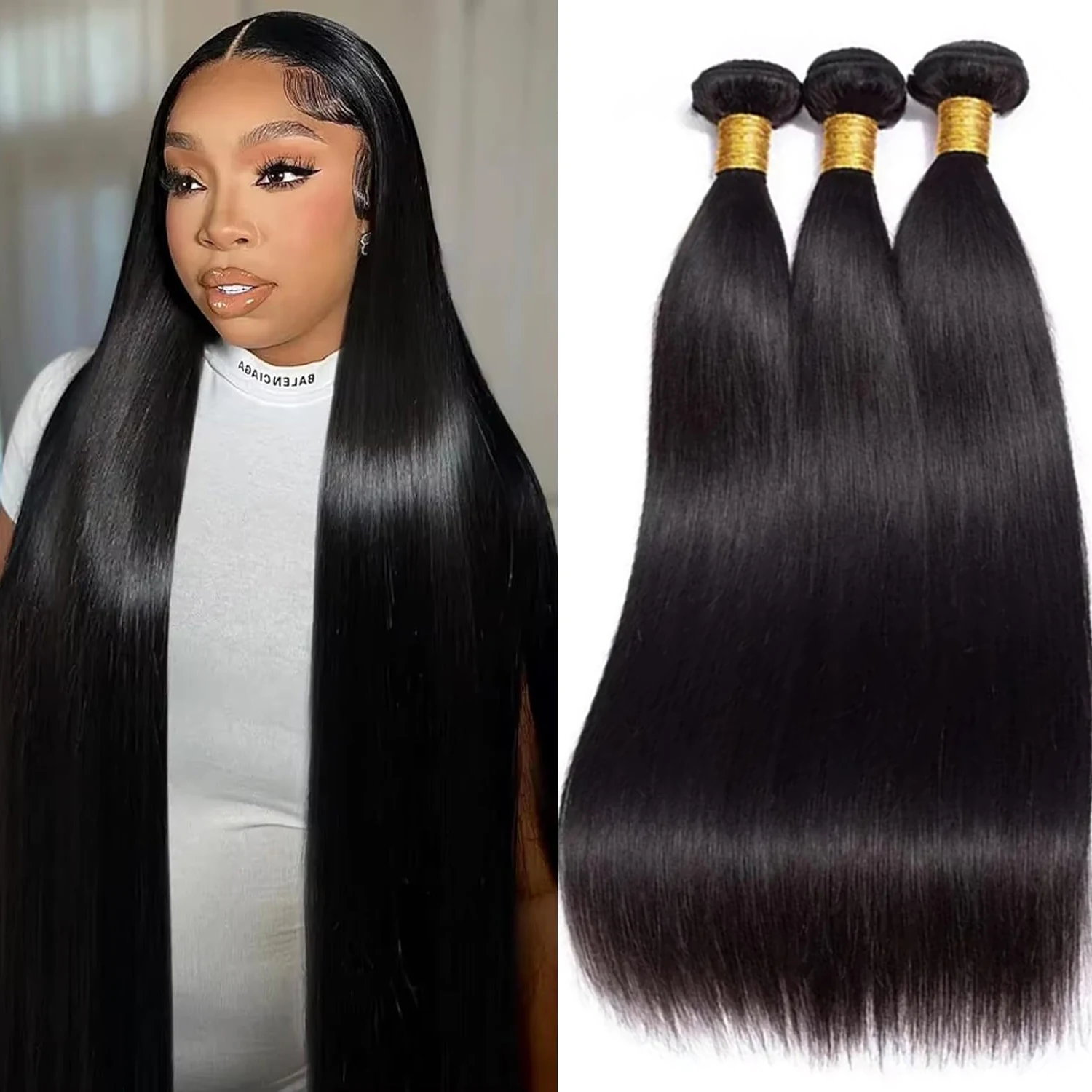 Extensions de cheveux humains raides 12A, 30, 32, 40 pouces, cheveux naturels bruts, tissage Remy noir, 3 ou 4 paquets, livraison en 3-5 jours
