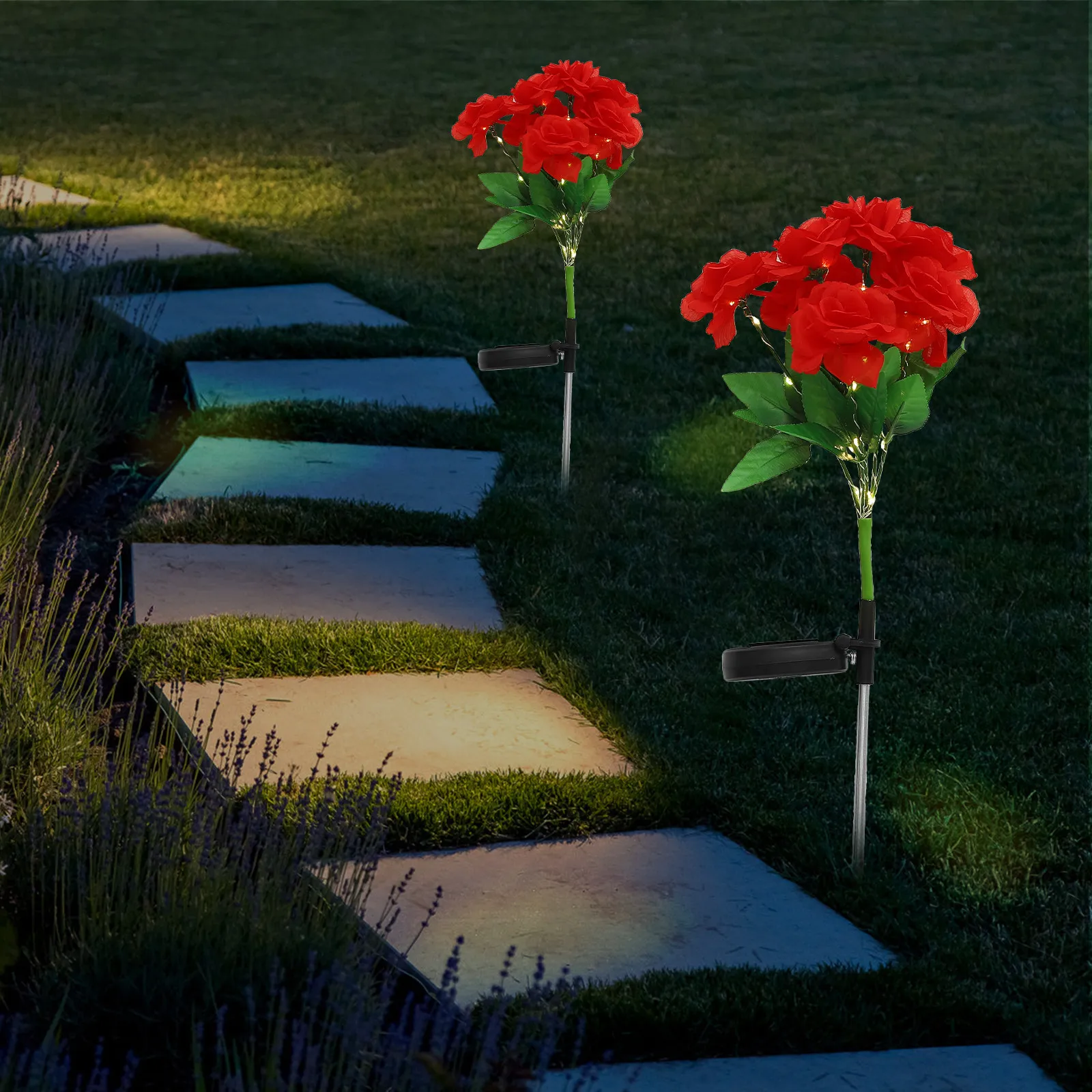 

Solar Powered 7-Head Rose Flower Stake Lamp Outdoor Garden Lawn Pathway Solar Yard Lights Decorative Garden Decor