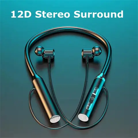 Wireless Bluetooth Earphones Neckband Headphones Gaming Stereo Sports Headset Halter Waterproof Magnetic Earbud with LED Display