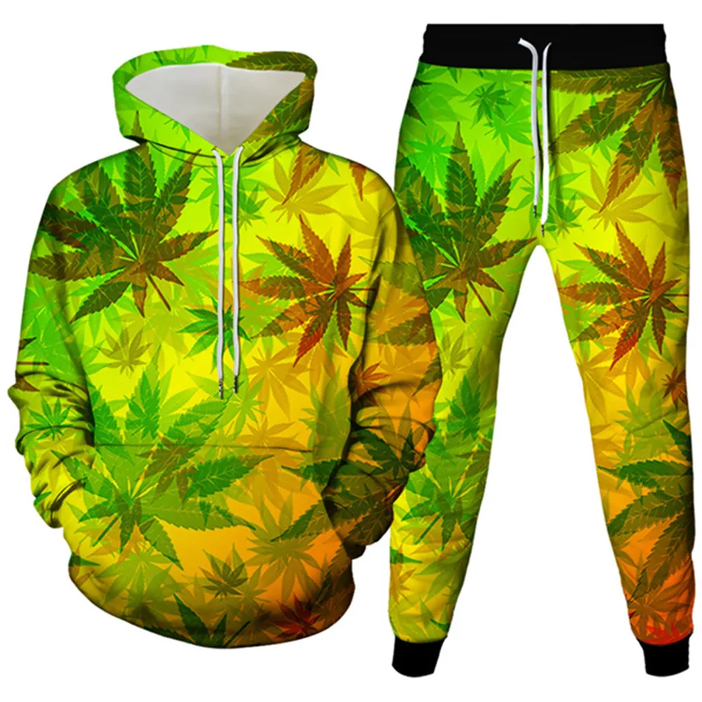 

Sunflower Plant Leaf Weed Rose Printing Hoodies+Trousers 2Pc Suits For Men Spring Autumn Women Casual Tracksuits Plus Size S-6XL
