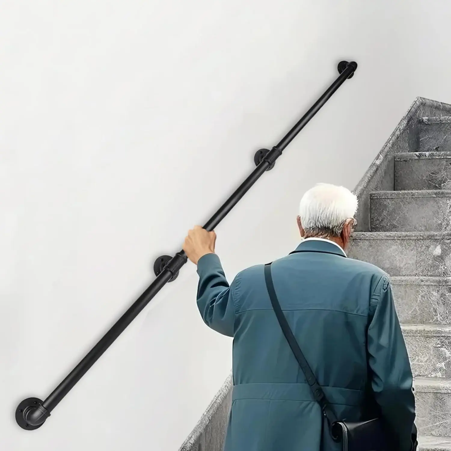 

10FT Heavy Duty Black Stair Railing for Indoor Outdoor Steps, Wall Mounted Support Railings