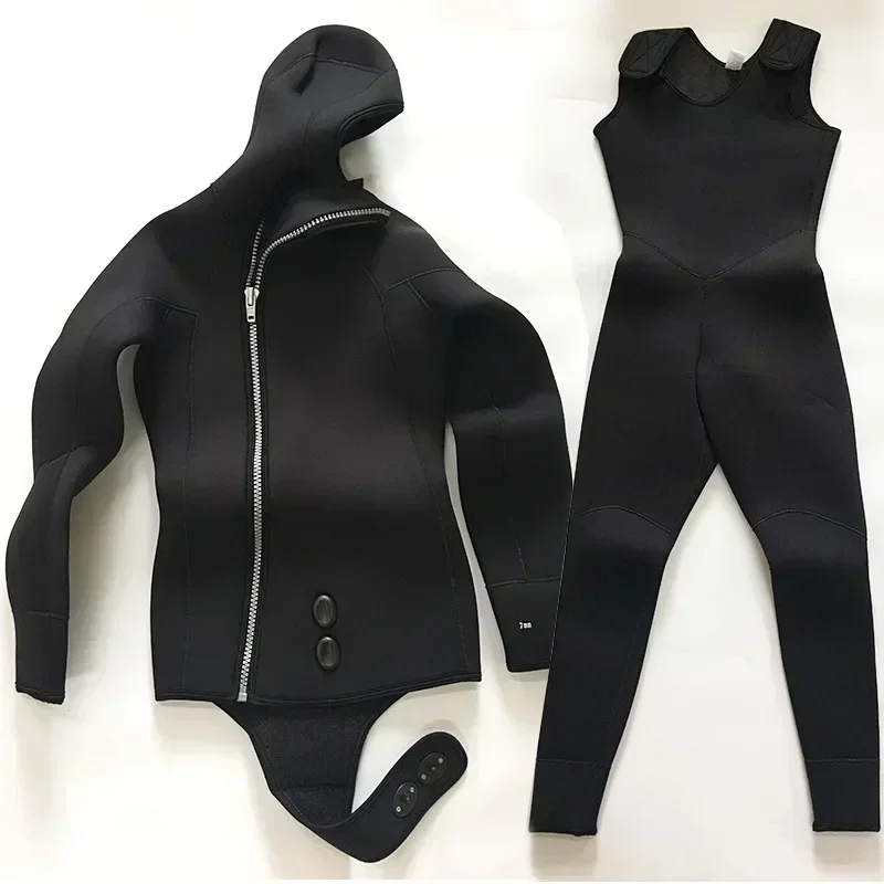 Men's 5mm Neoprene Wetsuit 2 Pieces Scauba Diving Spearfishing Suit  Wetsuits Hoodie Black,Blind Sewing