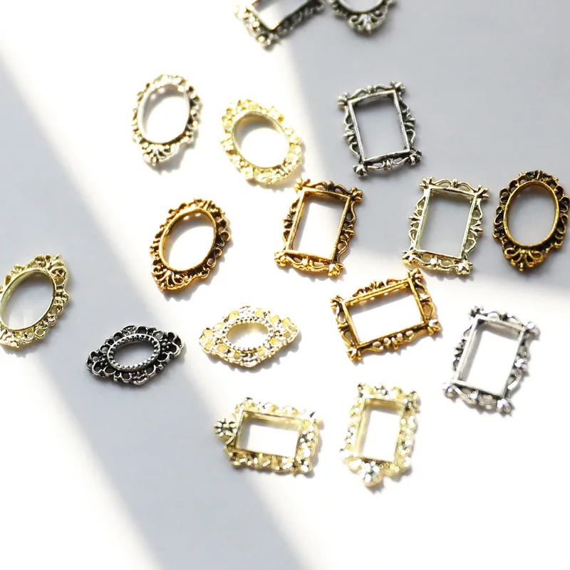 20Pcs Vintage Nail Art Frames Four Colors Multi-Shapes Retro Alloy Nail Designs Charms Large Gem Stones For Nail Supplies 2025