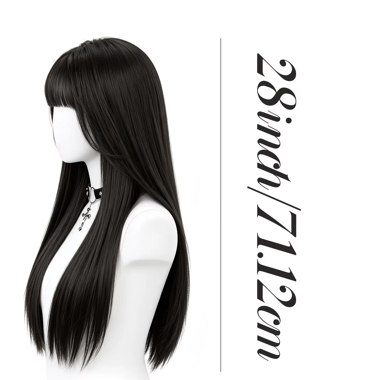 Black 28 inch straight hair, natural long wig for female students, easy to wear, upgraded