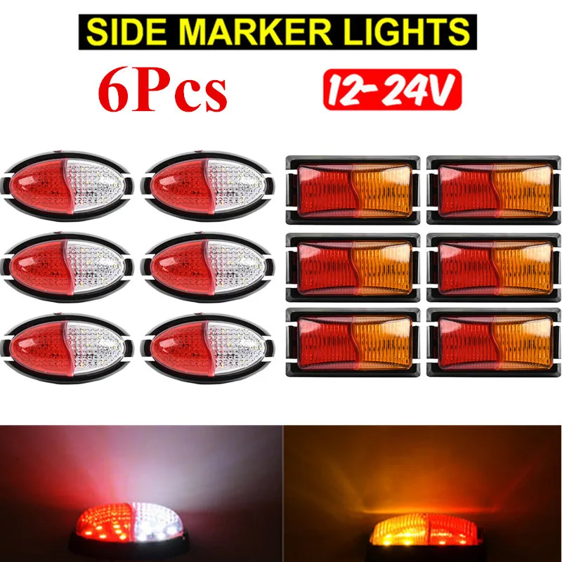 

6X Waterproof 12-24V LED Side Marker Lights Turn Signal Light Clearance Reverse Brake Stop Lamps For Truck Trailer Tractor Lorry