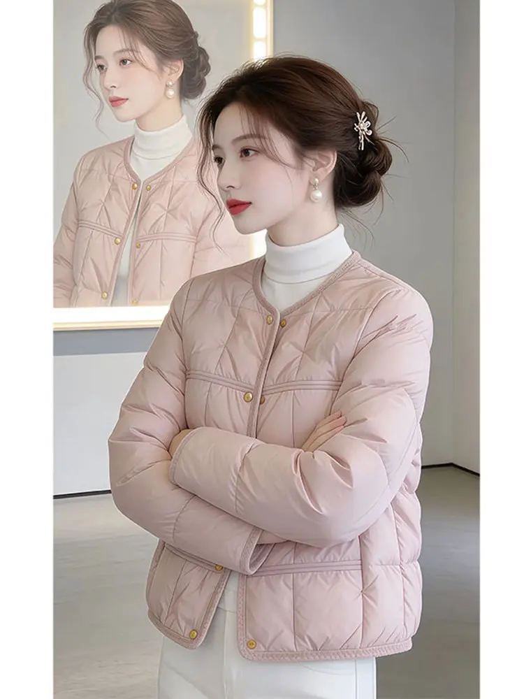 

Розовый сладкий круглый хлопковый джет на одной пуговице, женская осенне-зимняя корейская хлопковая одежда маленького размера