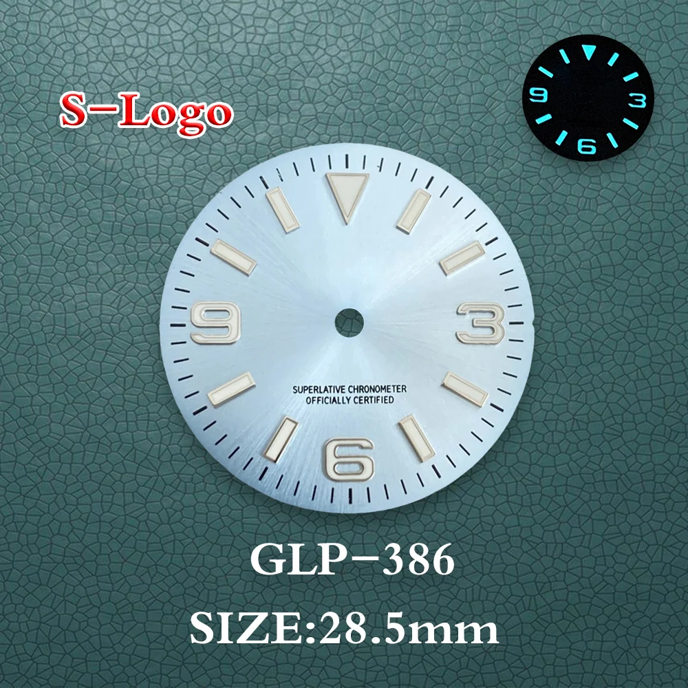 Ice Blue luminous 28.5mm S Logo Sunray Ex plorer Dial Suitable For NH35/8215 Movement Watch Modification Accessories