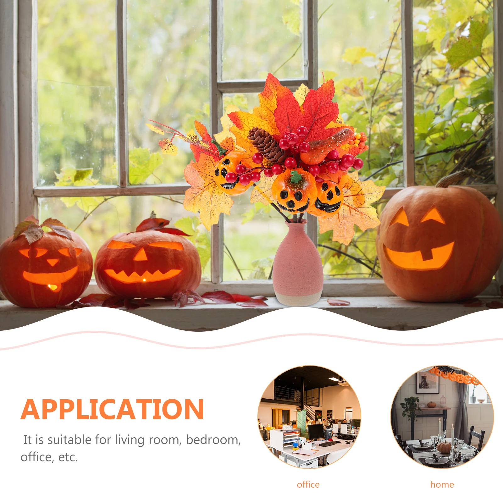 

3 Pcs Pumpkin Berries Decoration Artificial Branch Pick Fall Ornaments Decorate Maple Leaf Plastic Leaves