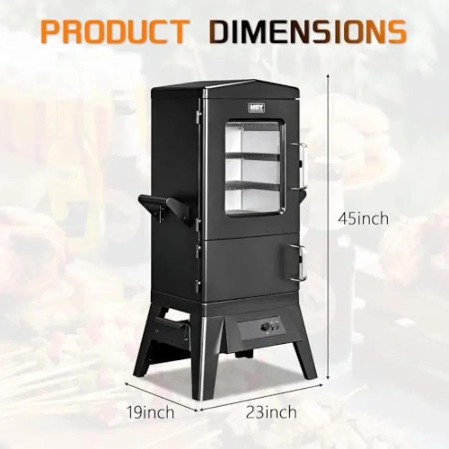 Large Vertical Electric Smoker Grill for outdoor BBQ steel, black, 633 sq in cooking area, 4-rack capacity, built-in meat probe