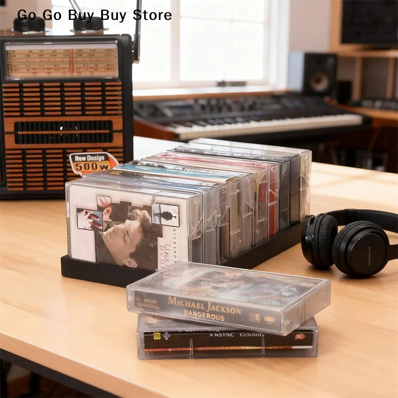 【ST】1Pcs Black Plastic Cassette Tape Holder Box With Magnetic Closure Large Capacity Compact Organizer Stores Up To 10 Tapes
