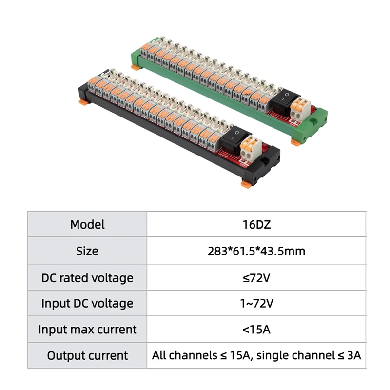

16-канальный блок быстрого подключения постоянного тока на DIN-рейку, проводка тока электричества, светодиодный переключатель 5 В, 12 В, 24 В, 36 В, 48 В, 60 В