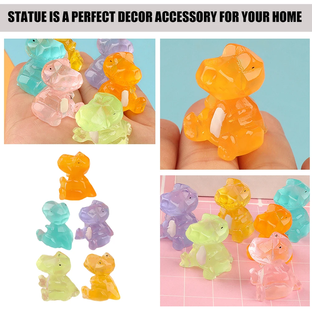 

12pcs Glow in The Dark Dinosaur Figures Resin Miniatures Decorative Accessories Cartoon Dinosaur Ornaments Small Size Toys Kids