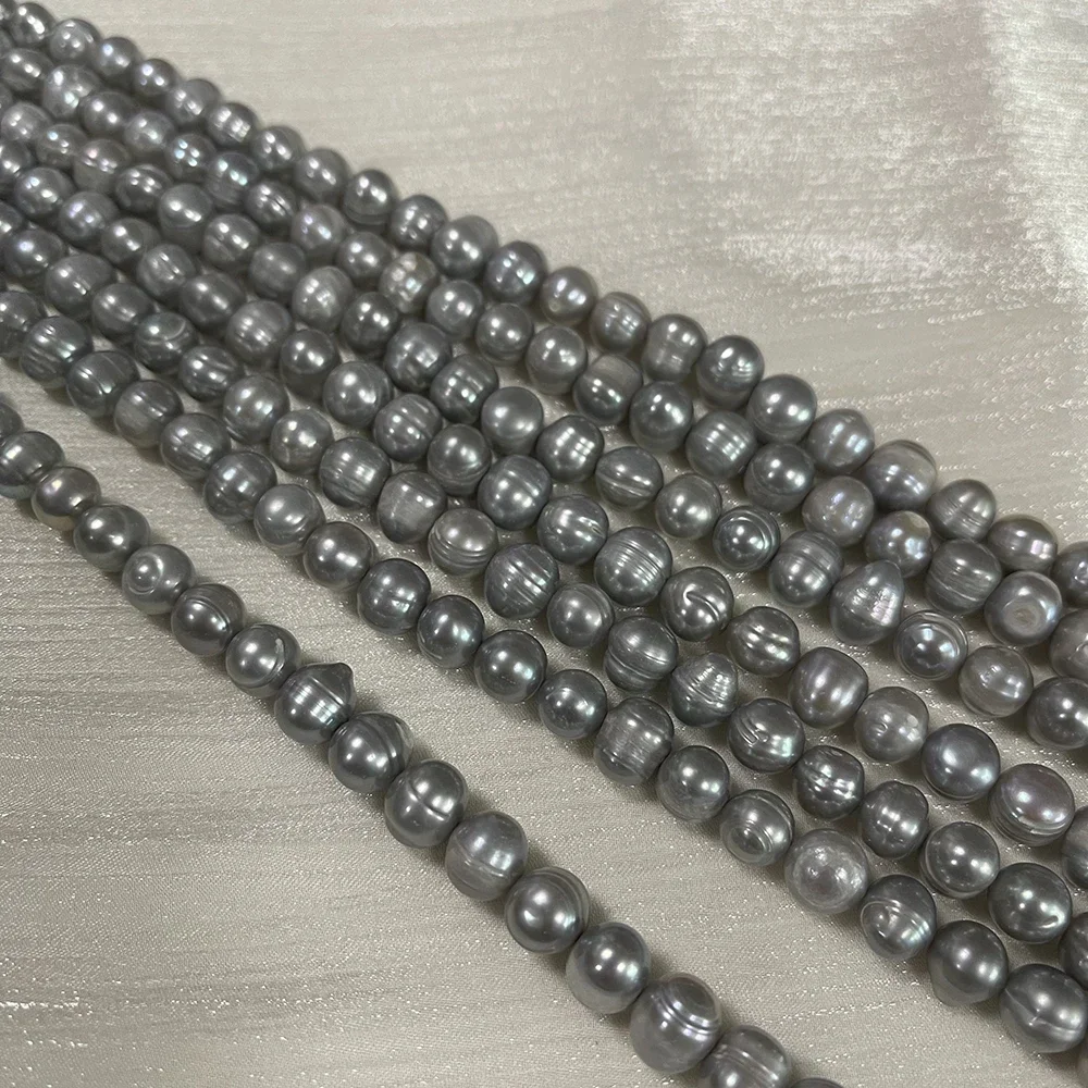 9-10mm 3A Natural Freshwater Pearl Gray Nearround 100%Exquisite Gift Women Bead Jewelry Making DIY Necklace Bracelet Accessories