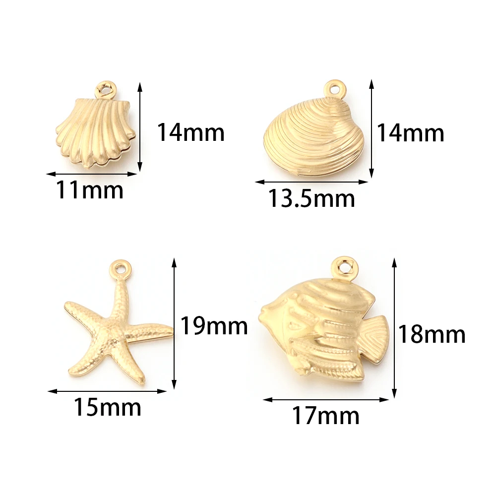 5-10pcs Gold Color Stainless Steel Starfish Shell Charms Ocean Life Pendant for DIY Necklace Bracelet Jewelry Making Accessories