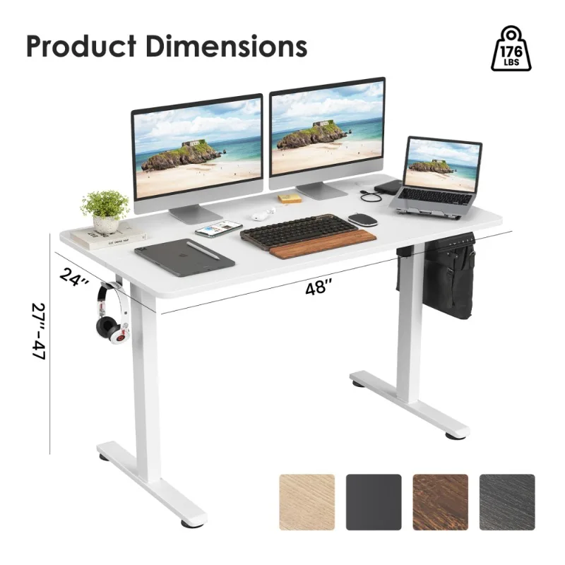 Adjustable Height Sit Stand Desk for Home Office with T-Shape Legs and Spacious Desktop