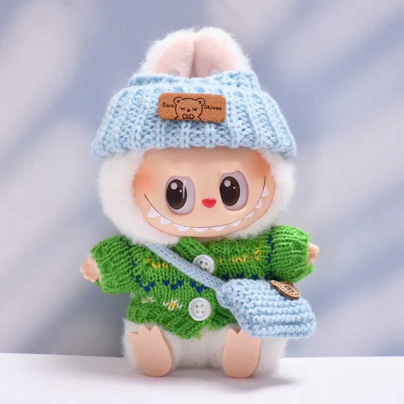 

Аксессуары для кукол Labubu 15-17 см, одежда с этикеткой в виде медведя, шляпа, свитер с любовью, милые украшения, маленькая одежда, коллекционные игрушки