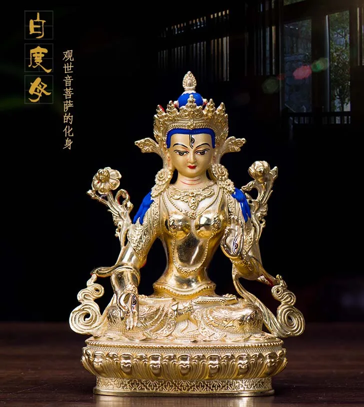 HOT SALE  Buddha figure - family TOP efficacious Tibetan Buddhism gold-plated White Tara statue-16CM