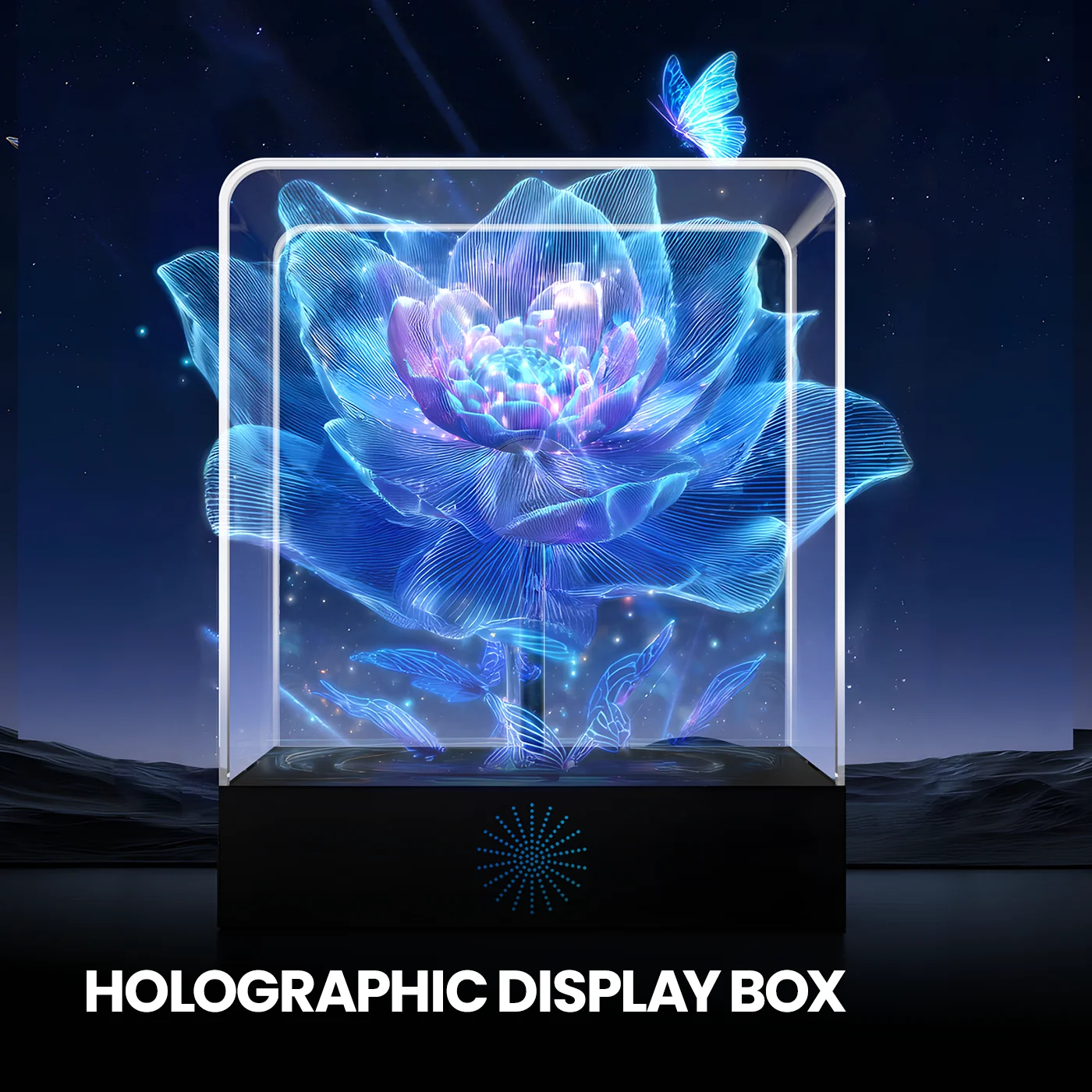 

3D Glasses-Free Holographic Fan LED Light Display Box for Halloween & Christmas Desktop Decor Plays Videos & Images