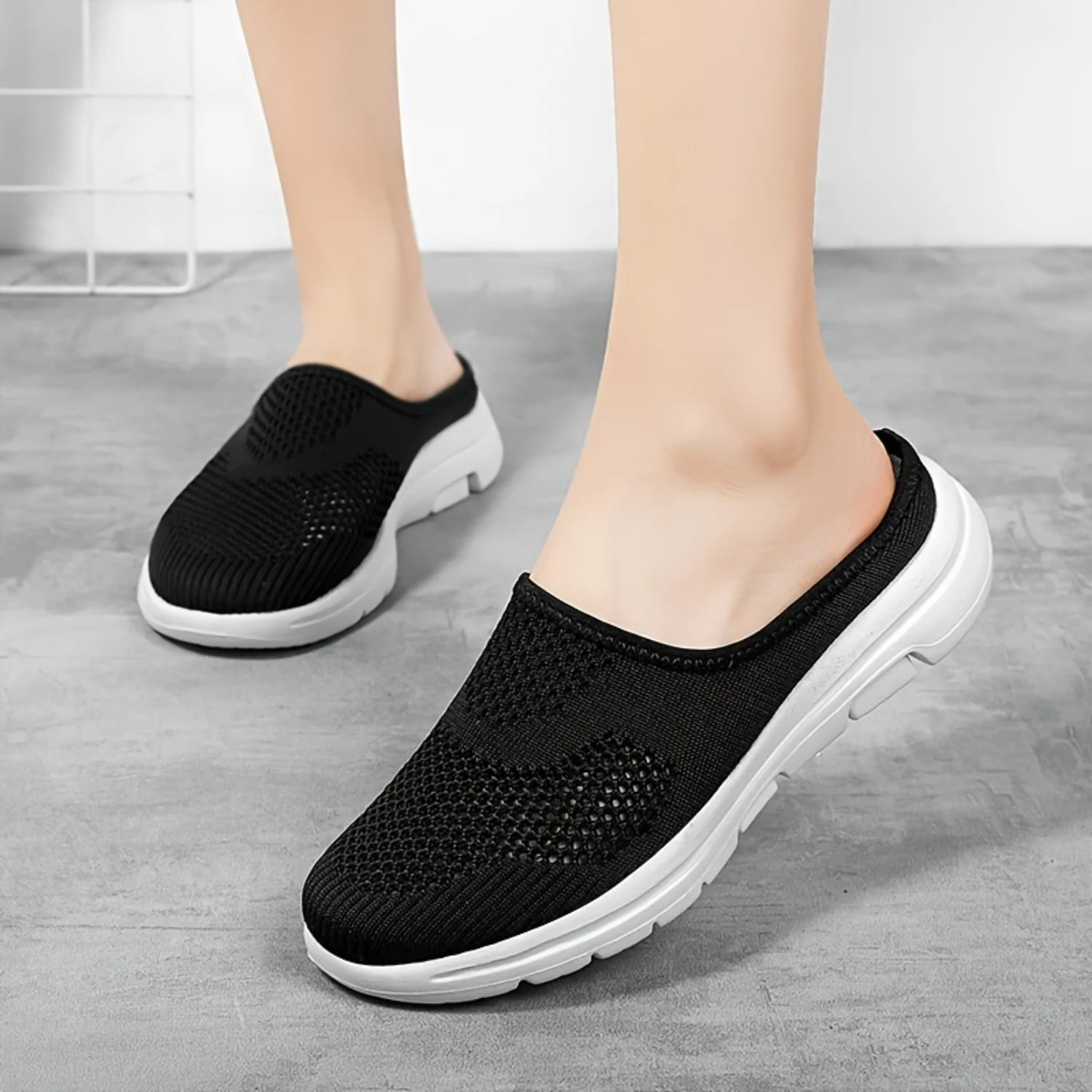 Breathable Hollow Out Women's Casual Slip On Mules, Stylish Mesh Flat Shoes for Women, Comfy Ladies Slippers