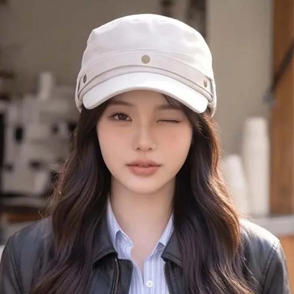 Washed Denim Denim Flat Hat Cross Ribbon Flat Crown Retro Equestrian Cap Breathable Solid Color Rivet Top Cap Weekend Outing