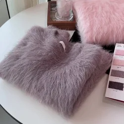 2025 New French Oversize Autumn Winter Soft Thick Mohair Loose Pullovers Jumper For Women O Neck Knitting Warm Sweater Pink Tops