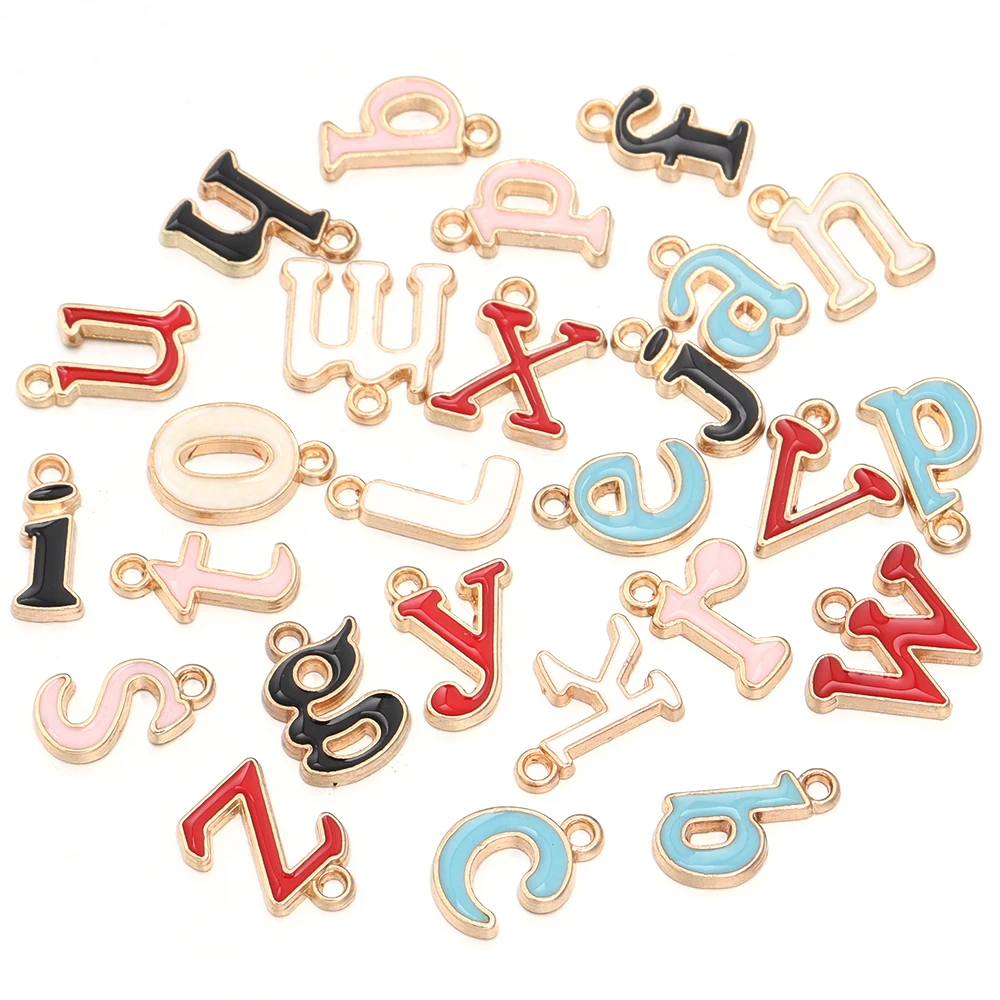 26pcs/lot Alloy Drip Oil Single Sided Letter Pendant Cartoon Creativity Pendant Gift Necklace DIY Jewelry Accessories Wholesale