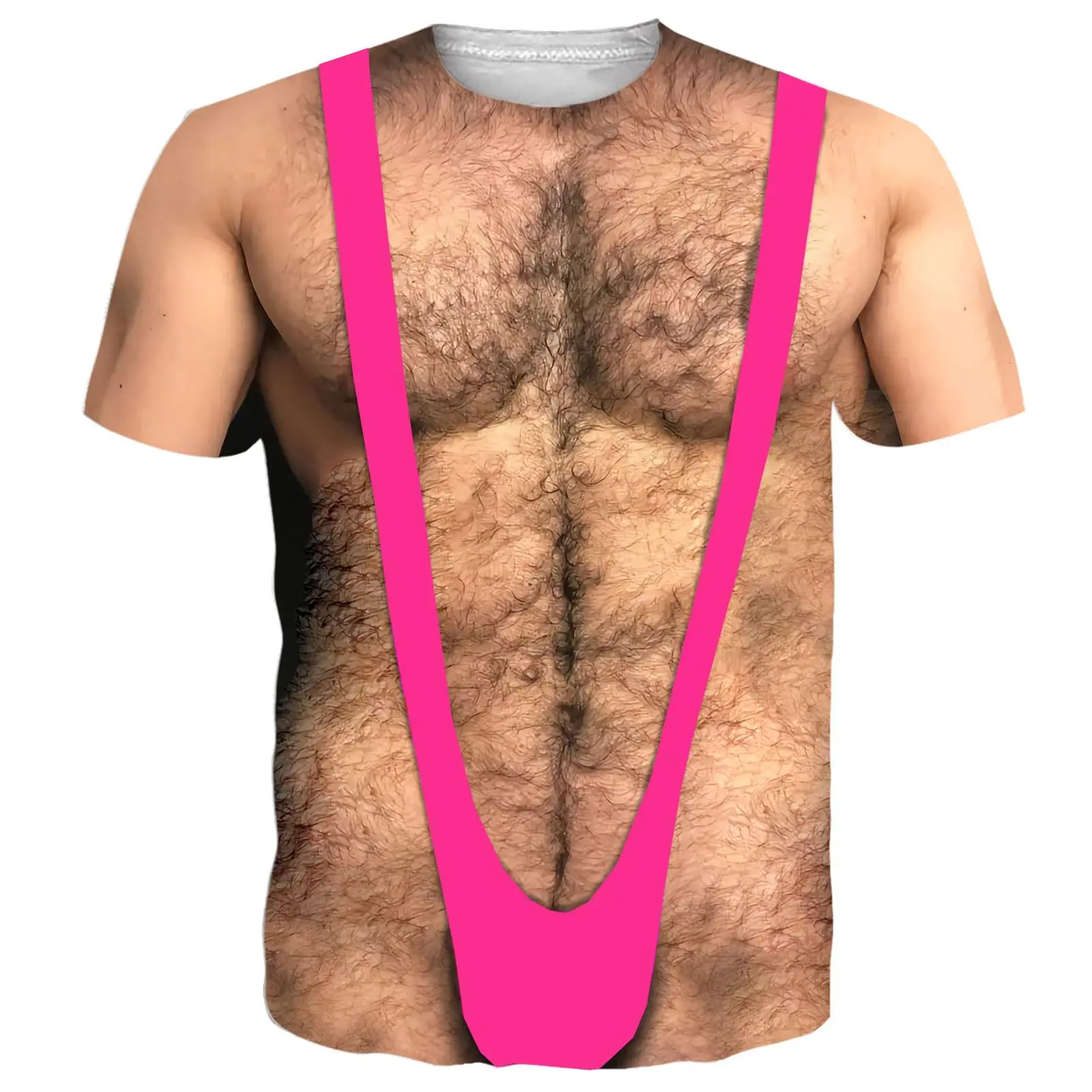 Neuheit 3D-Illusion Fake Body Print T-Shirt Lustiger Haariger Brustmuskeln-Anzug Grafisches Kurzarm-Unisex-Oberteil für Urlaub, Party und Freizeit – Detail 9