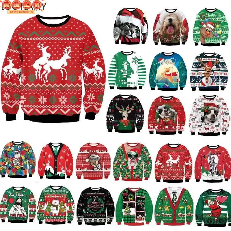 Frohe Weihnachten 3D-Druck Sweatshirts Niedlicher Weihnachtsmann Grafik Weihnachtspullover Männer Lustiger hässlicher Weihnachtspullover Neu in Pullovern