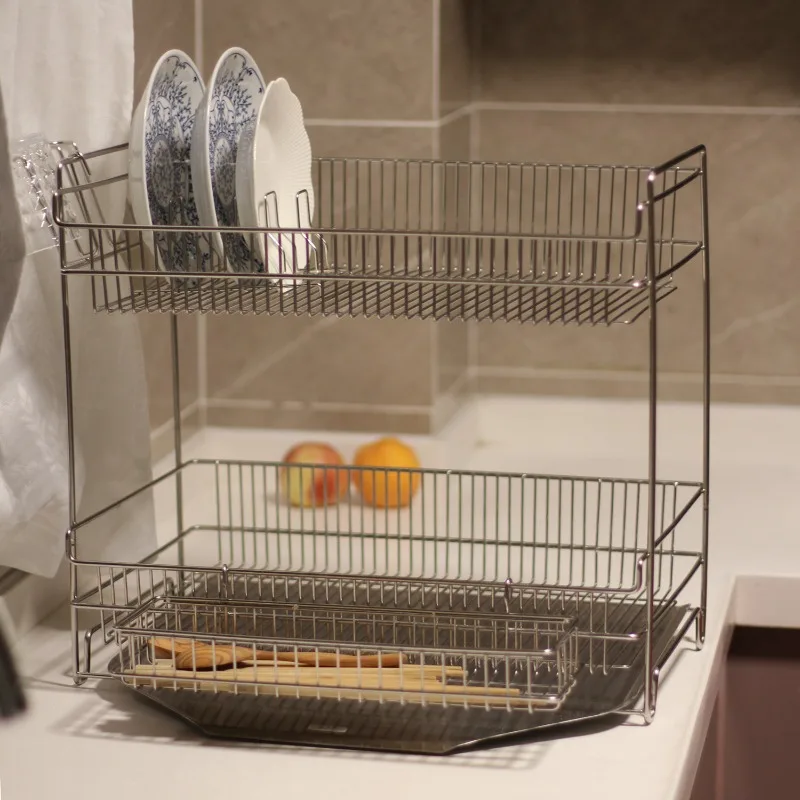 

Drain rack Double-layer large-capacity rack, kitchen baffle, bowl and chopsticks drain basket, sink side rack