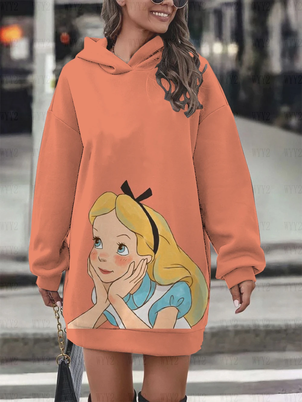 Disney Alice in Wonderland Print Hoodie Dress Sweatshirt Pullover Casual Simple Street Style Clothes Style Women\'s Tops