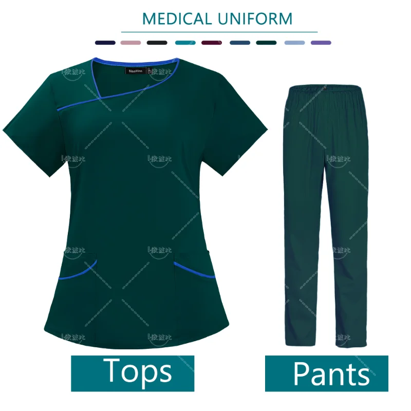 Uniforme de générateur pour femmes, haut à manches courtes, pantalon pour infirmières, vêtements de travail, uniforme de mode, accessoires d'infirmière trempés