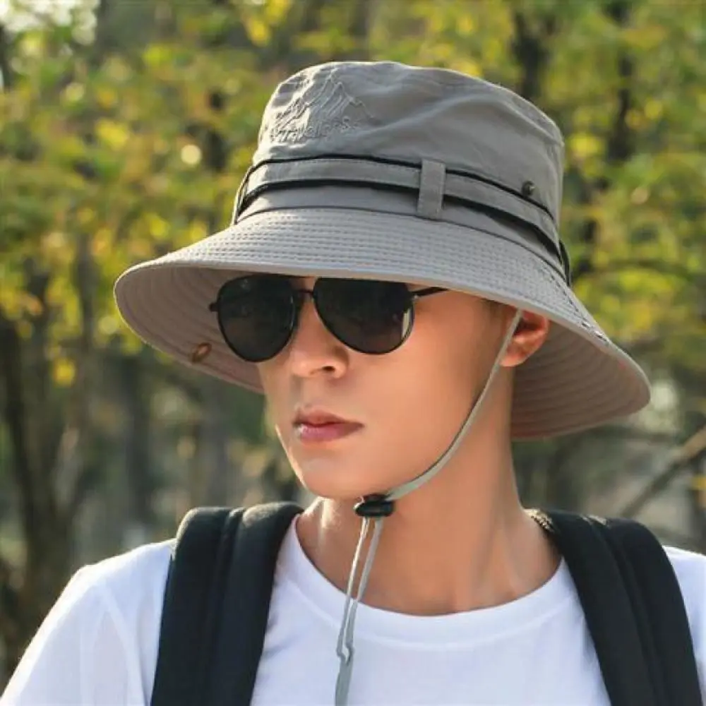 

Fashion Cotton Men Sun Hat Wide Brim Summer Sunscrean Bucket Hat Hiking Cap Climbing Cap Outdoor Fishing Cap Climbing