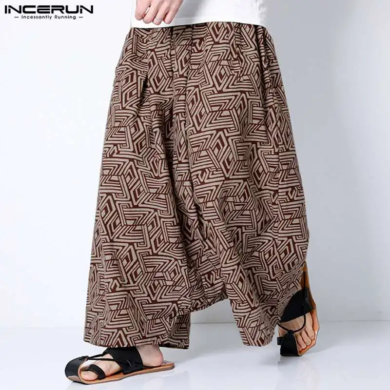 

INCERUN 2023 Chinese Style Men's Pants Ethnic Printed Loose Fitting Trousers Leisure Streetwear Male Hot Selling Pantalons S-5XL