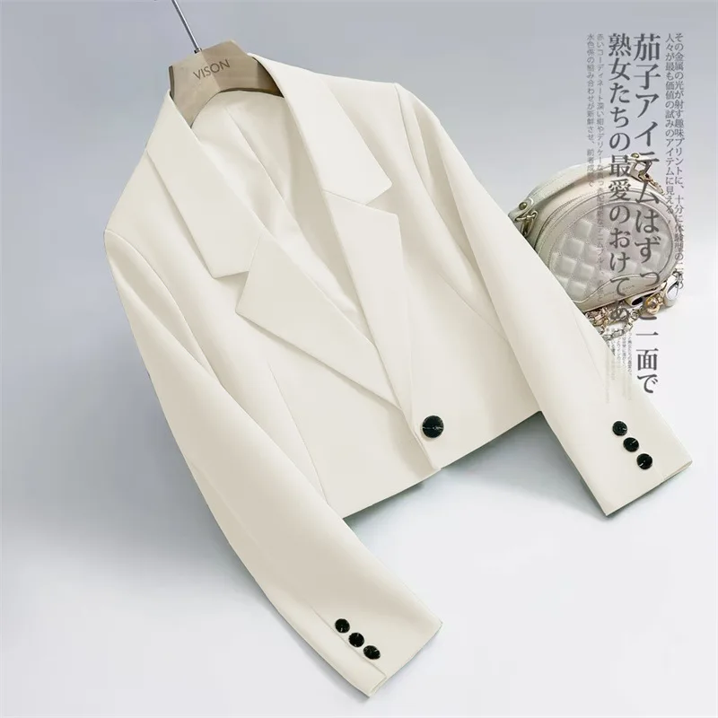 

Short Suit Jacket for Women Beige Color Spring 2025 New Design Small Size Polyester Fabric Folded Regular Thickness