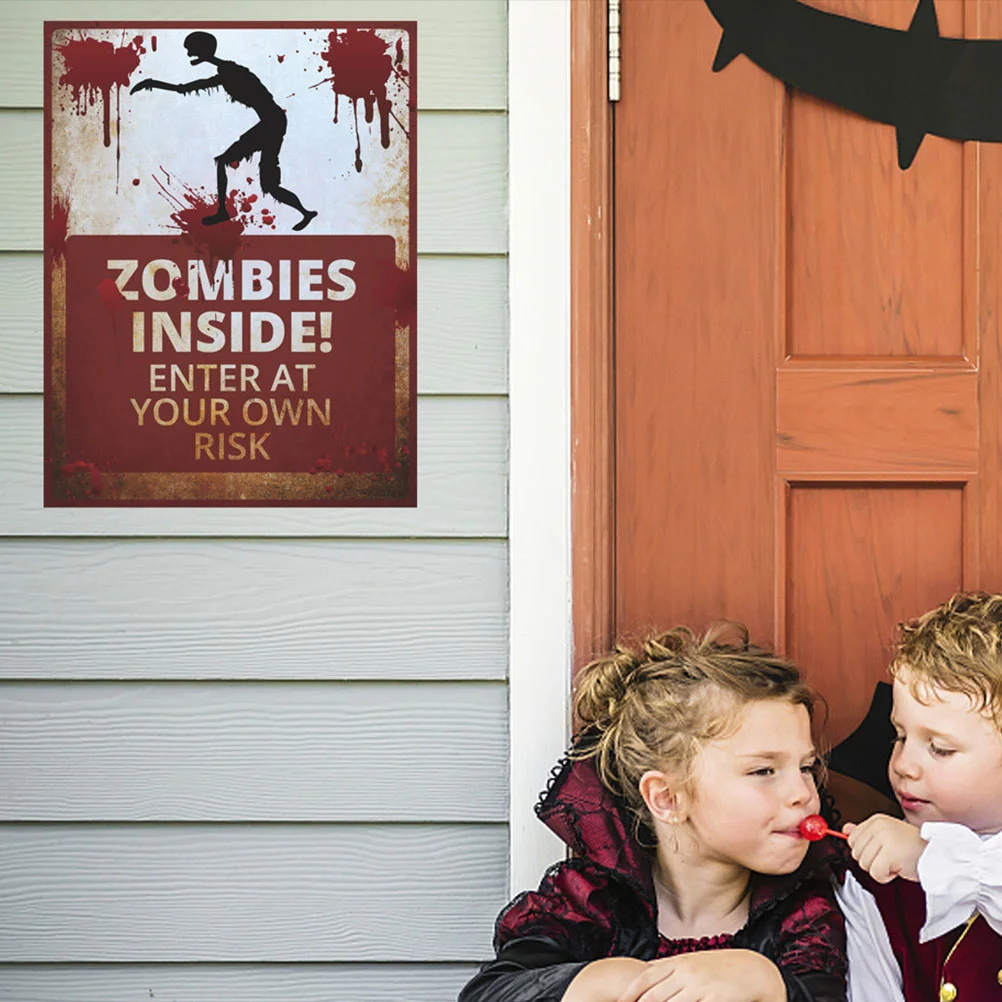 2 Pcs Halloween Stickers Warning Wall Signage Danger Party Supply Zombie Haunted House Baby