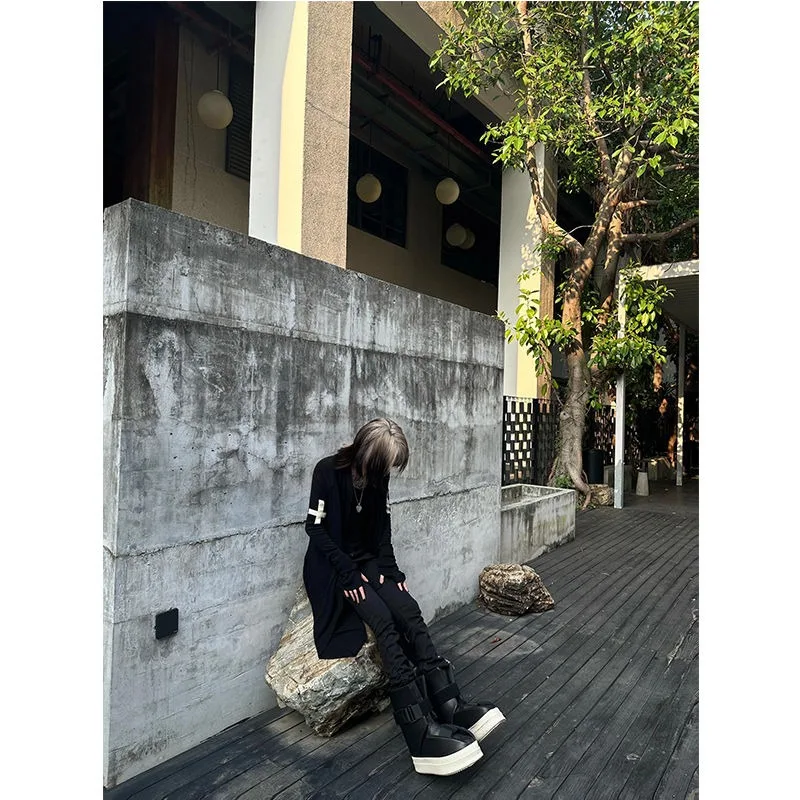 Y2k Clothes Oversized Sweater Knitted Black Cross Cardigan Feminino Sueters Mujer Grunge Subcultural American Streetwear Tops