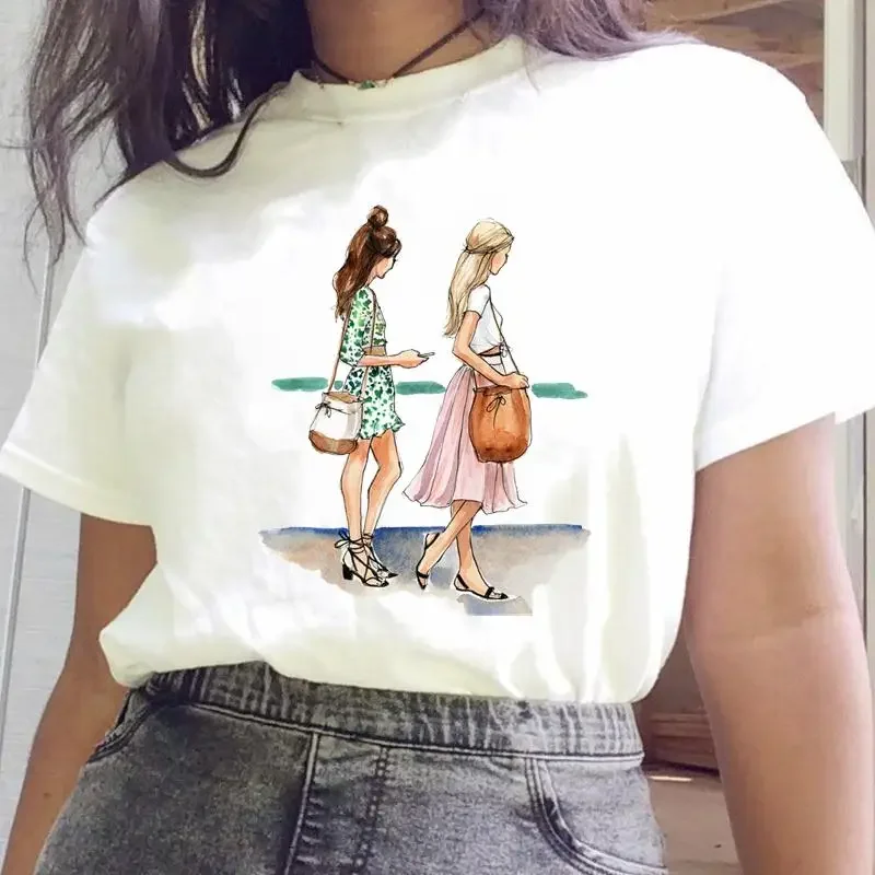 Fashion T Shirt Women Tee Graphic Friends Love Sister Lady Top Female Cartoon Friendship T-shirt Print Short Sleeve Clothing