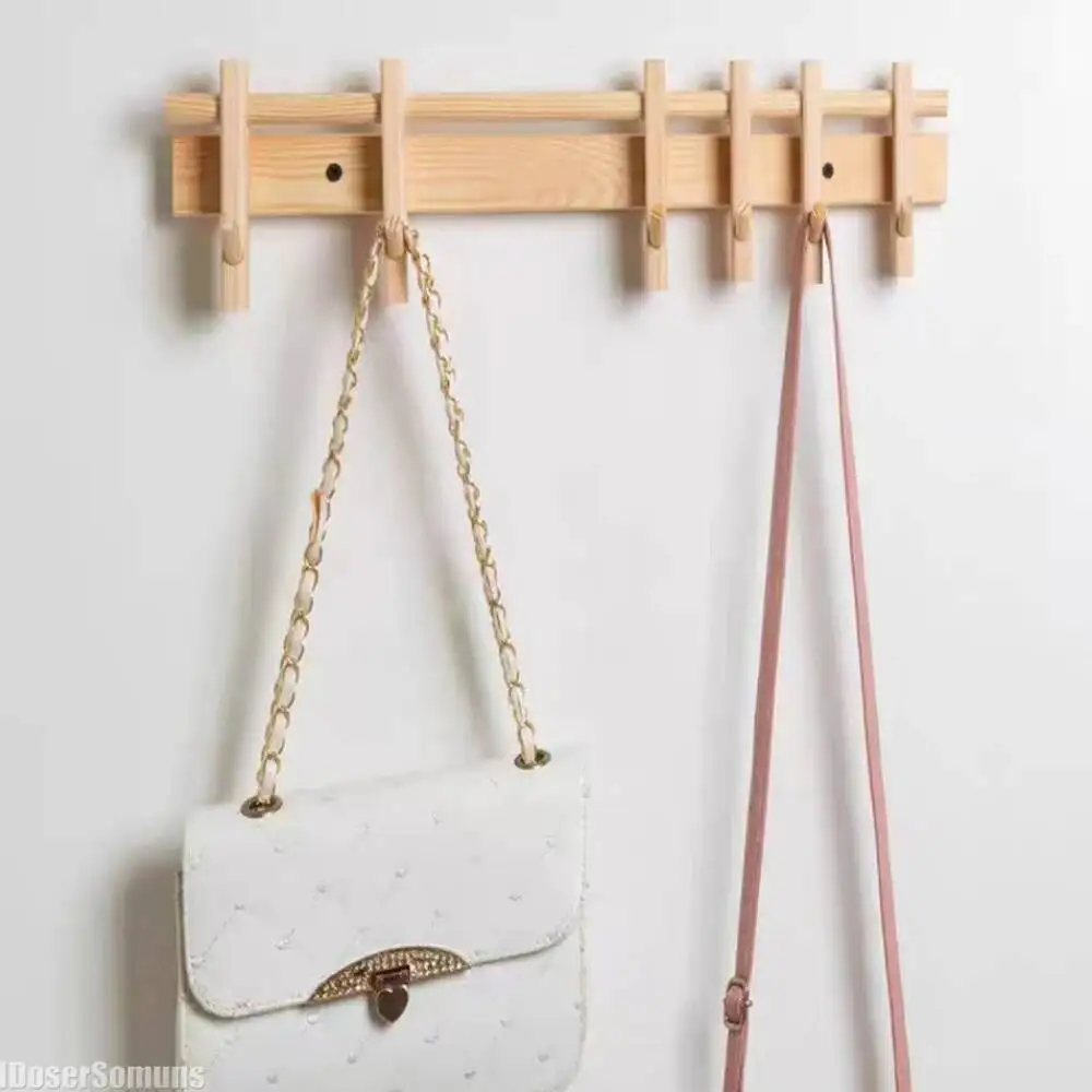 New Solid Wood Hanging Coat Rack Movable Hooks Coat Rack Entry Coat Hooks No Punch Entrance Log Coat Rack Hanging Wall