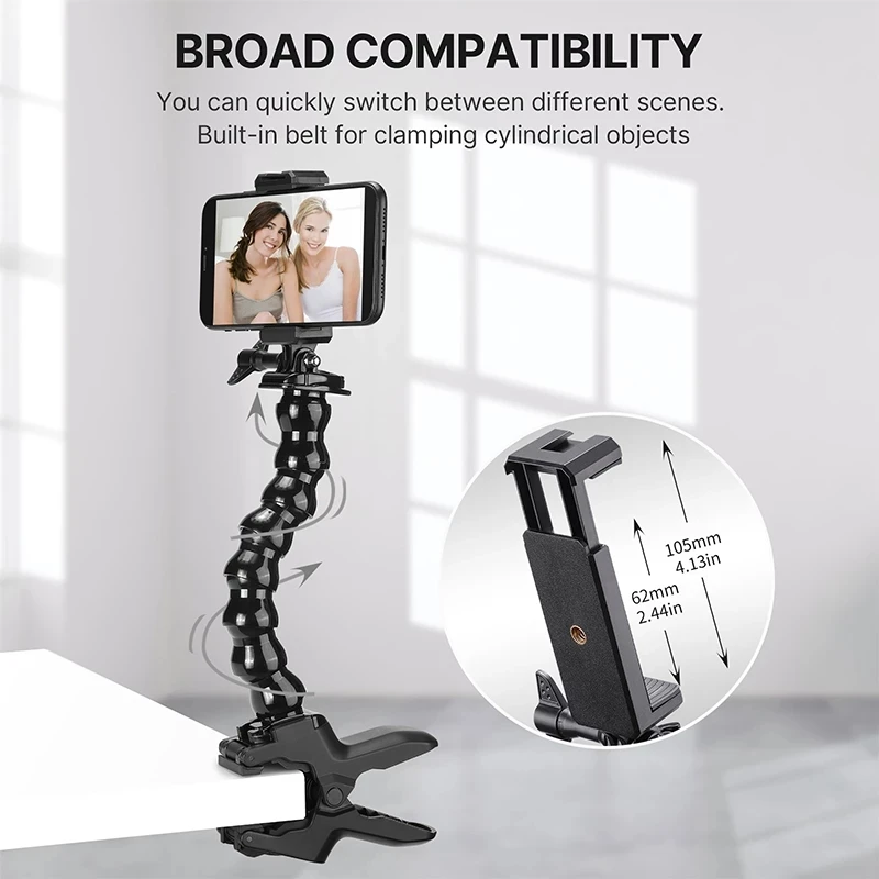 Telesin ajustável pescoço câmera maxilas flex super braçadeira de montagem tripé flexível para gopro hero 11 10 9 sjcam dji iphone 13 14 pro max