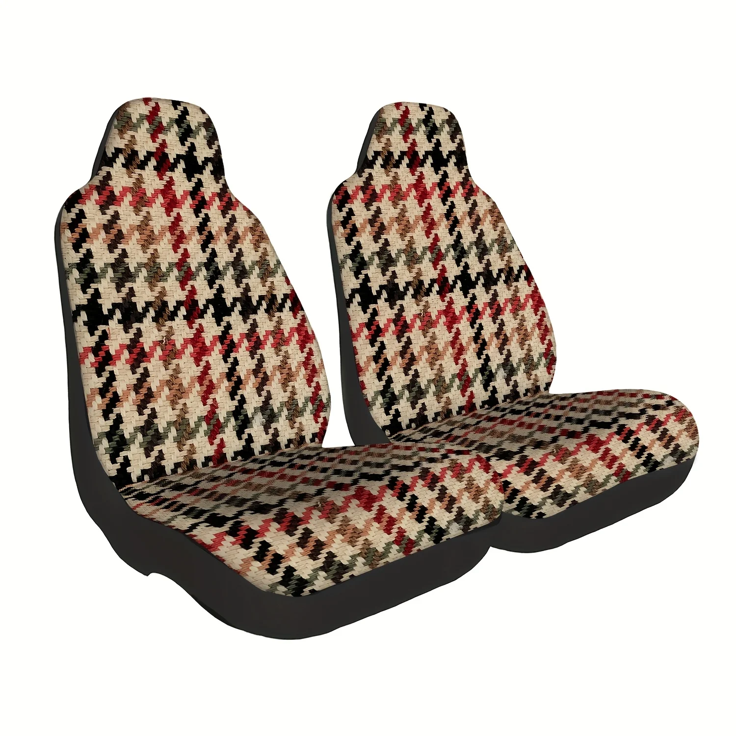 2pcs Houndstooth Tweed Car Seat Covers Compatible For Cars, Trucks, SUVs, Vans - Fit Front Seat Protectors, Machine Washable Hou