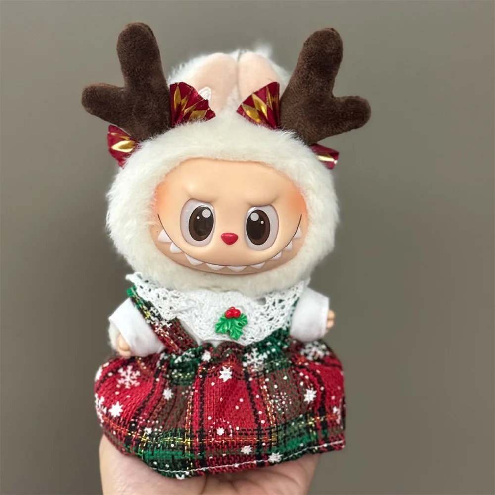Vestiti per le bambole per il Buon Natale 15-17CM Labubu Abbigliamento Cappello Sciarpa Alce Pupazzo di neve Set Mini bambola di peluche Accessorio Abito di Capodanno Regalo