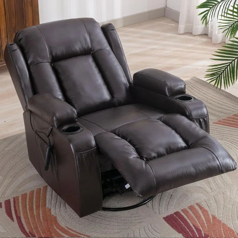 Swivel Rocker Recliner Chair with Massage and Heat for Adults, Manual Glider 360° Swivel Rocking Chair with Lumbar Pillow