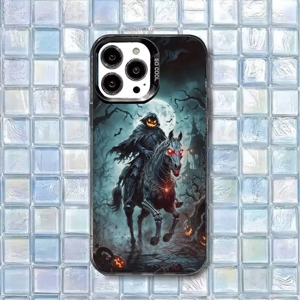 Casing Ponsel H-Halloween Thriller Skeleton untuk iPhone17,16,15,14,13,12,11 Plus,Pro Max Putih Matte Anti Benturan