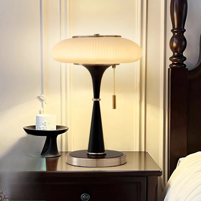 

Italian Wrought Iron Pull Cord Switch Table Lamps White Glass Lampshade Living Room Bedroom Restaurant Office Reading Desk Light