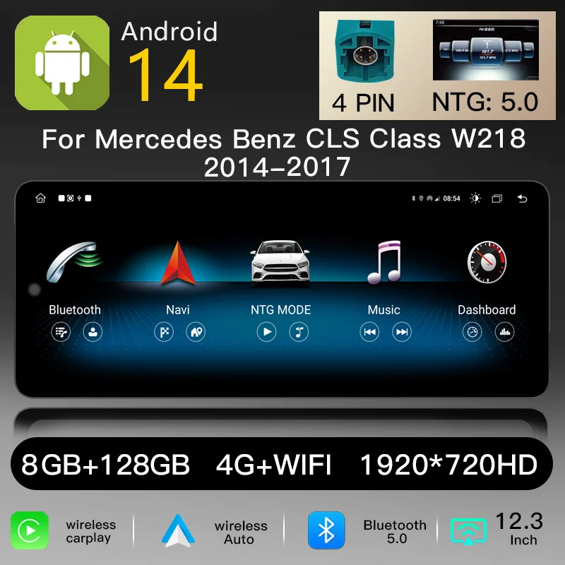 

12.3"1920*720 Ultra Narrow Carplay Android 14 Car Radio For Mercedes Benz CLS ClassCLS-Class W218 2010-2018 Multimedia GPSScreen