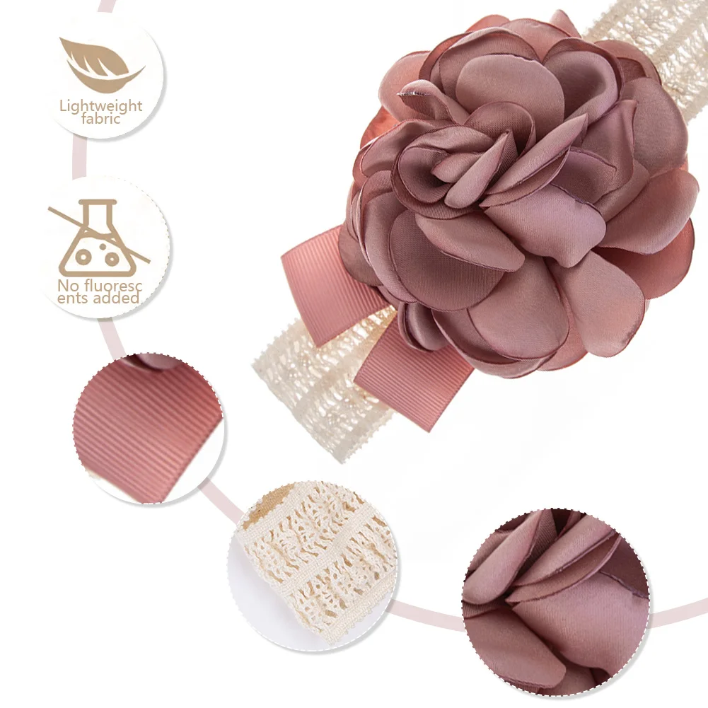 Cotton Lace Flower Baby Headbands Satin Rosettes Floral Korean Elastic Hair Bands Princess Newborn Girls Headwraps Kids Headwear