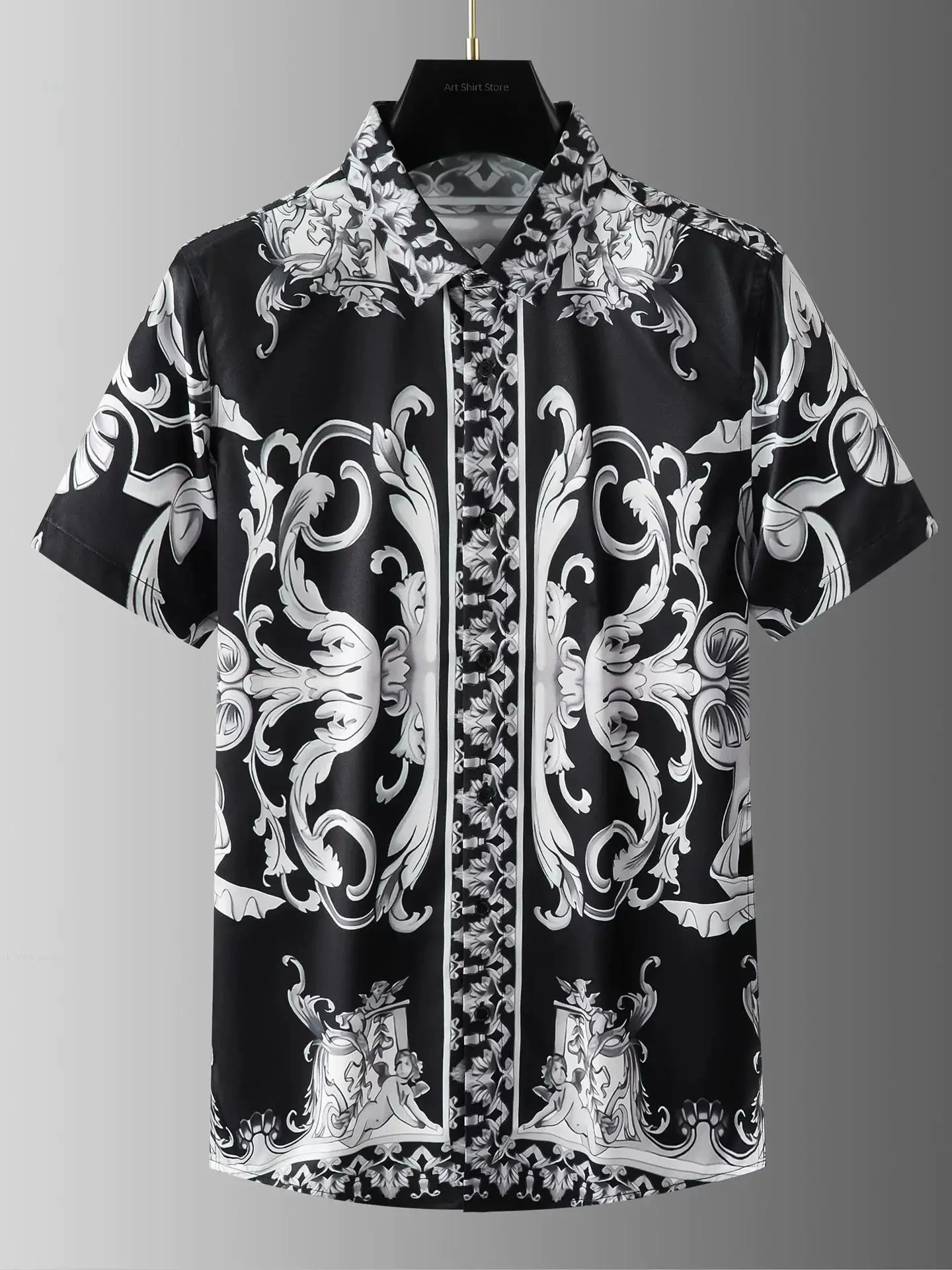European and American fashionable and trendy summer fashionable individuality printed short-sleeved slim-fitting shirt