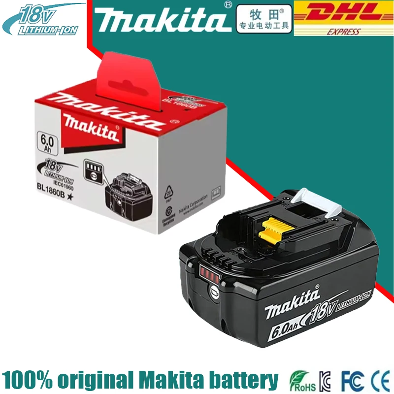 

100% Original Makita 18V 6Ah Battery for Makita BL1830B BL1850B BL1850 BL1840 BL1860 BL1815 Replacement Lithium Battery